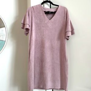 JOH Blush V-neck Dress with a faux suede feel  .